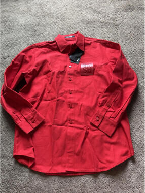 raf simons Men’s Simons Straight Fit Denim Shirt Red Size S